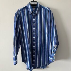 Robert Graham Blue and White Striped Shirt
